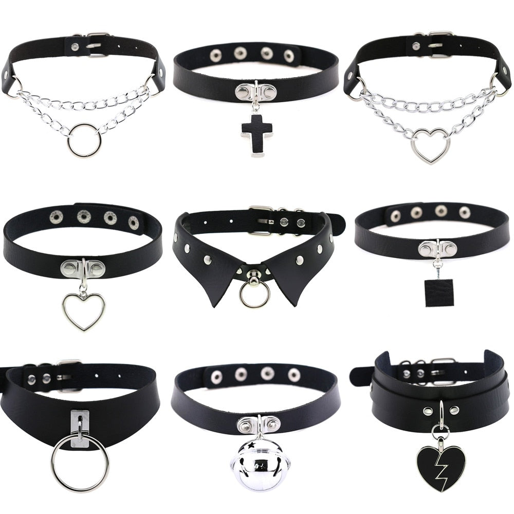 Black Leather Rivet Choker