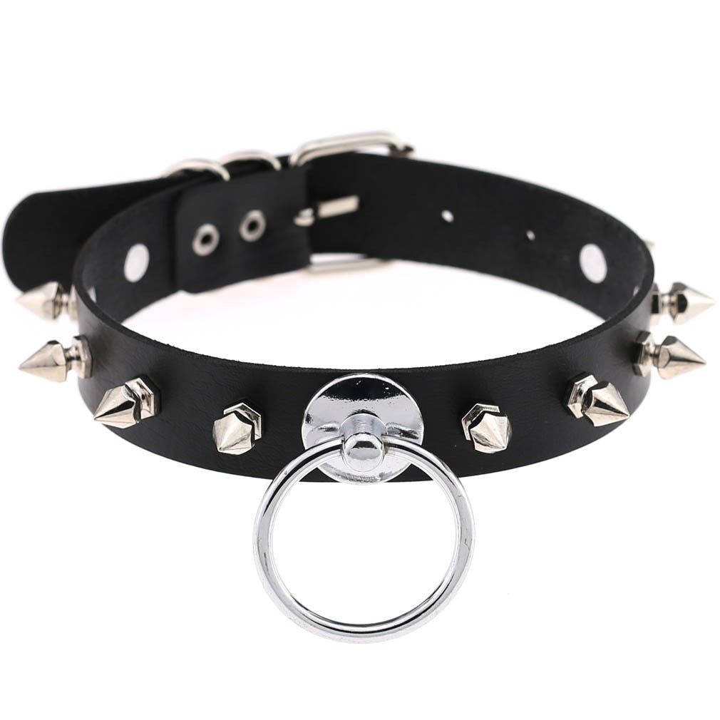 Black Leather Rivet Choker