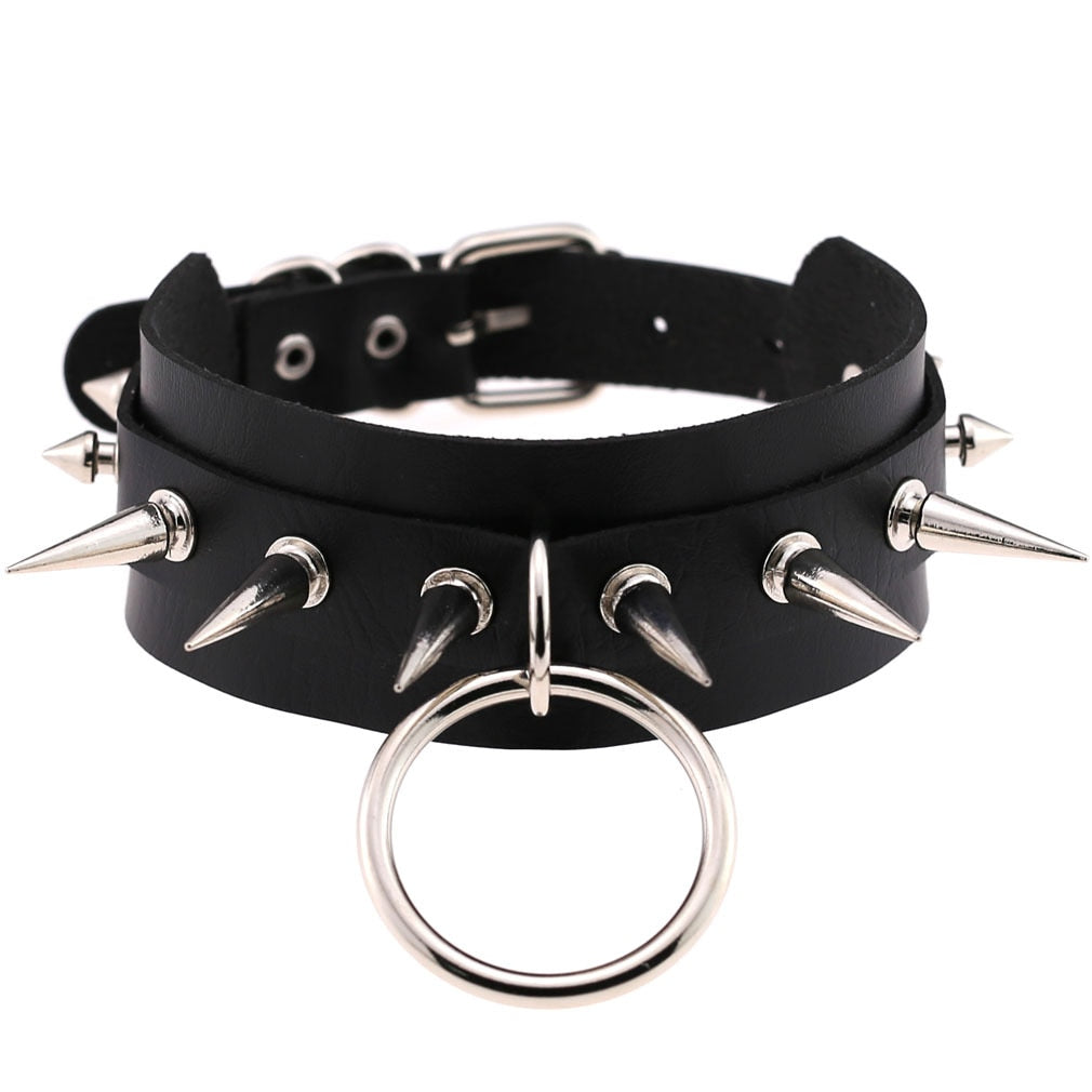 Black Leather Rivet Choker