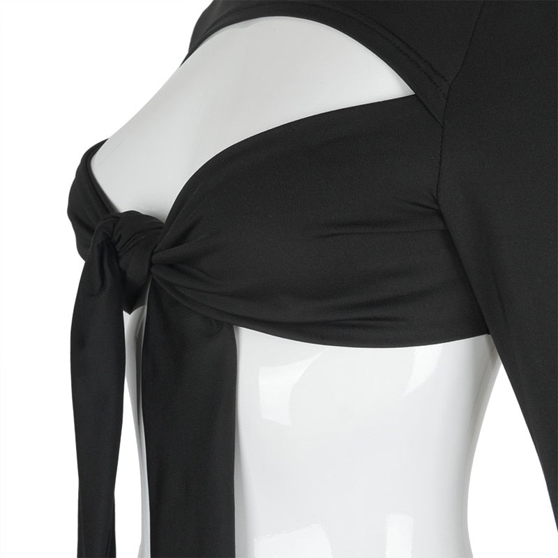 Sexy Black Crop Top Tie Bodycon