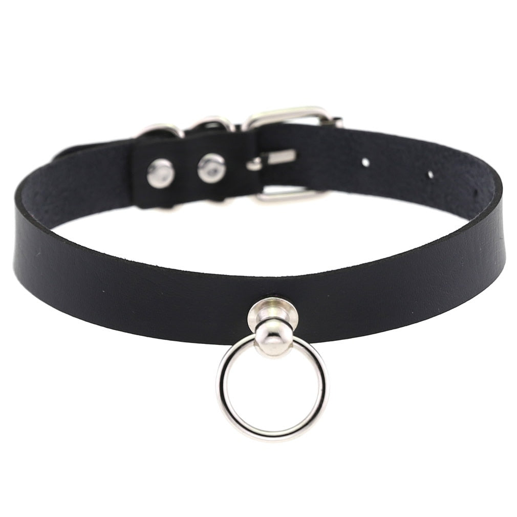 Black Leather Rivet Choker