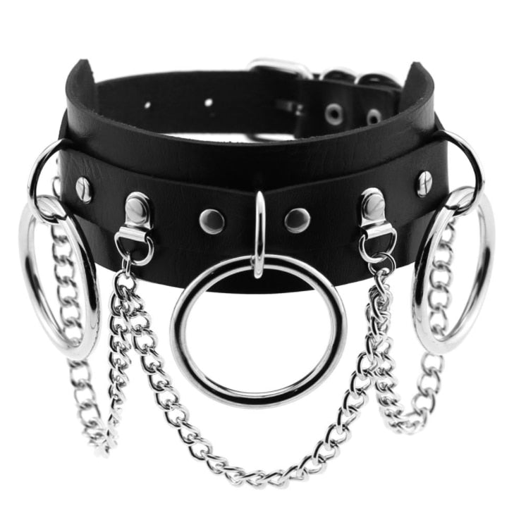 Black Leather Rivet Choker