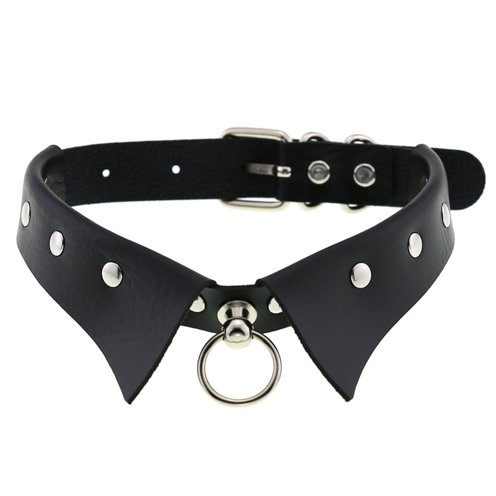 Black Leather Rivet Choker