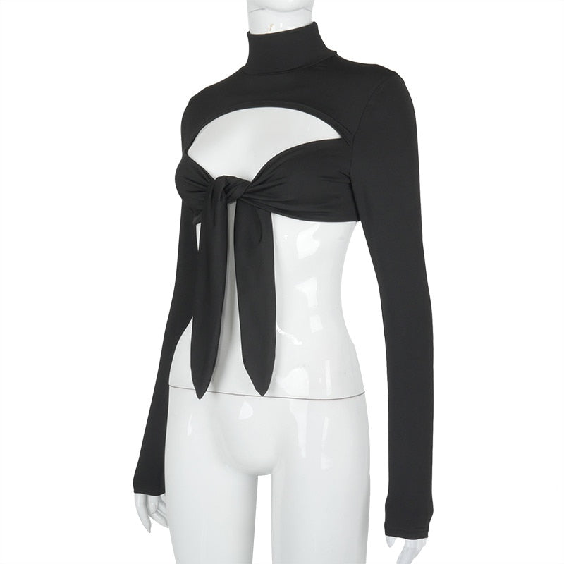 Sexy Black Crop Top Tie Bodycon
