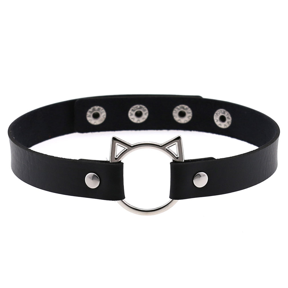 Black Leather Rivet Choker