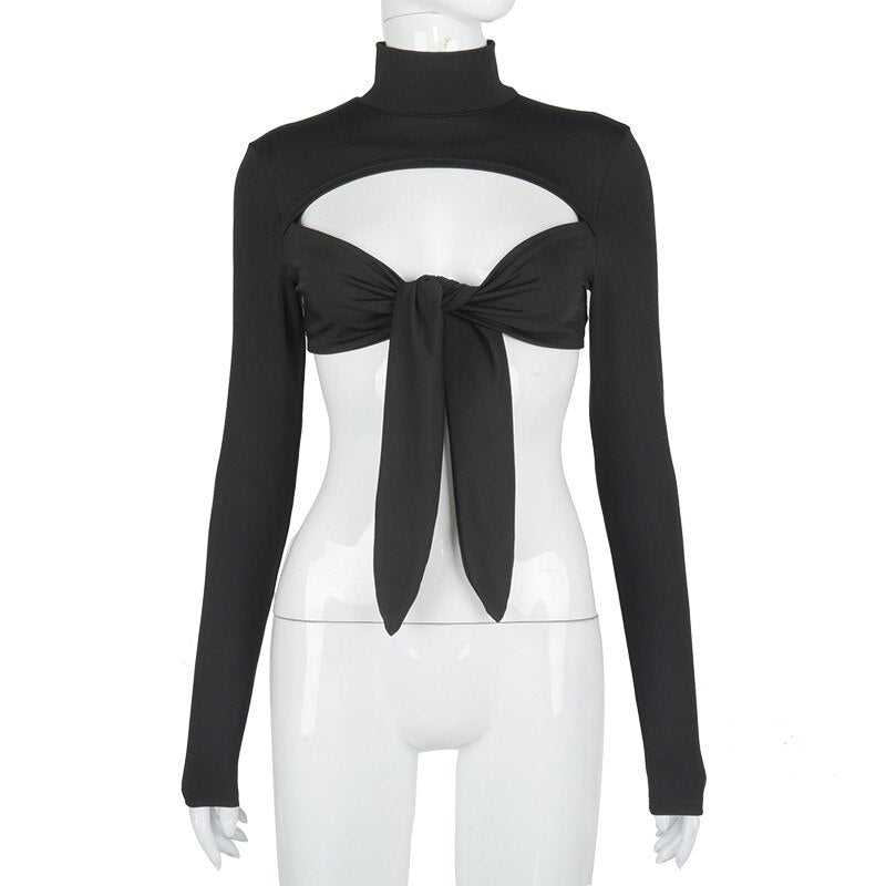 Sexy Black Crop Top Tie Bodycon