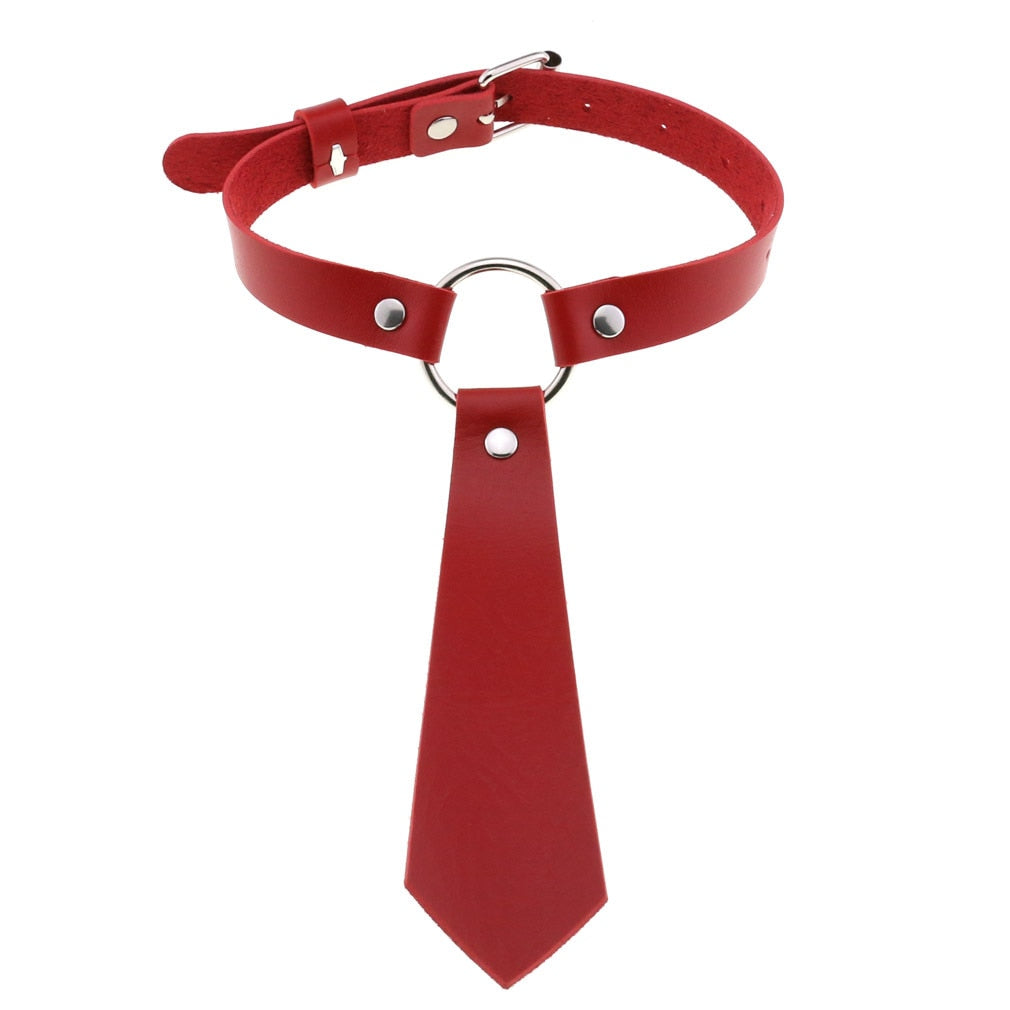 Red BDSM Leather Choker