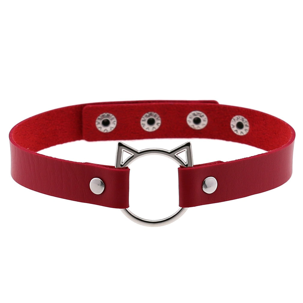 Red BDSM Leather Choker