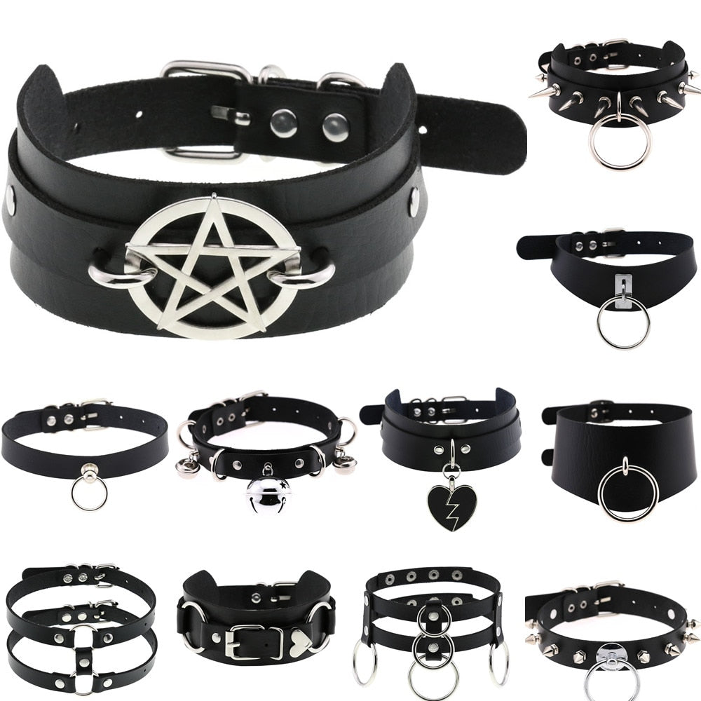Black Leather Rivet Choker