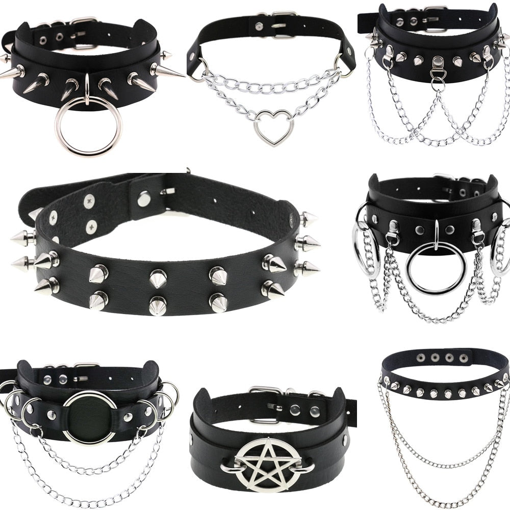 Black Leather Rivet Choker