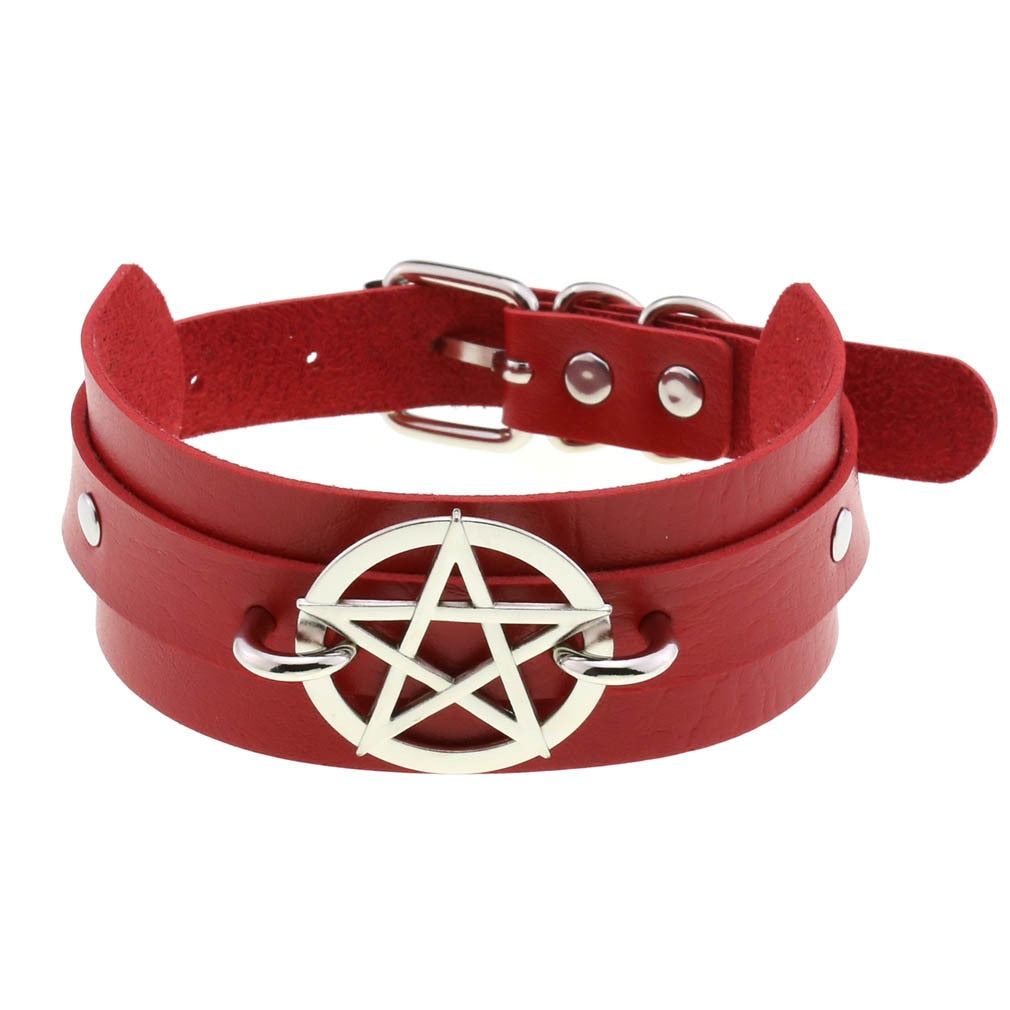Red BDSM Leather Choker