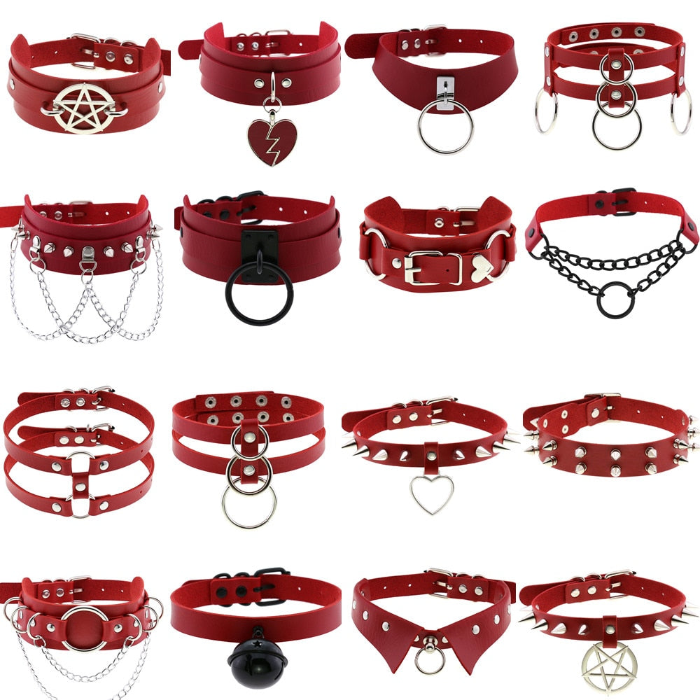 Red BDSM Leather Choker
