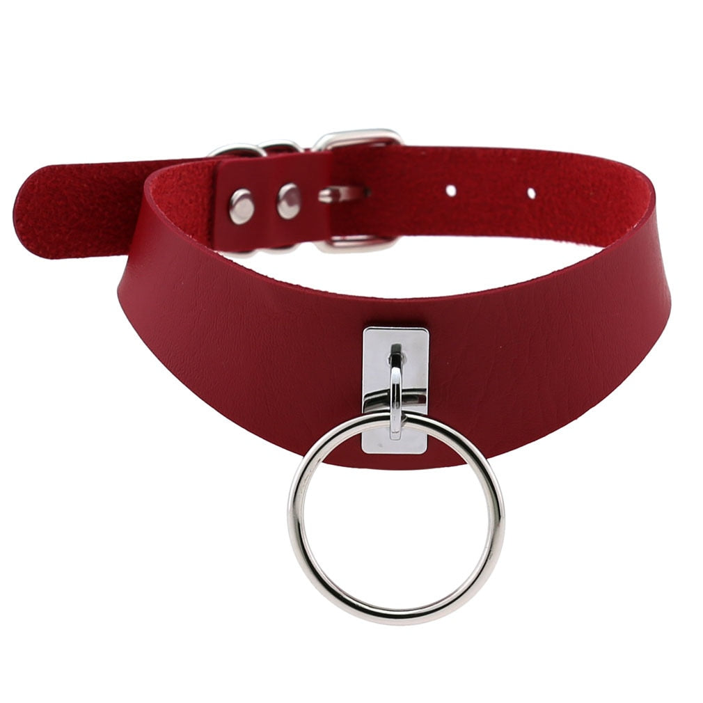 Red BDSM Leather Choker