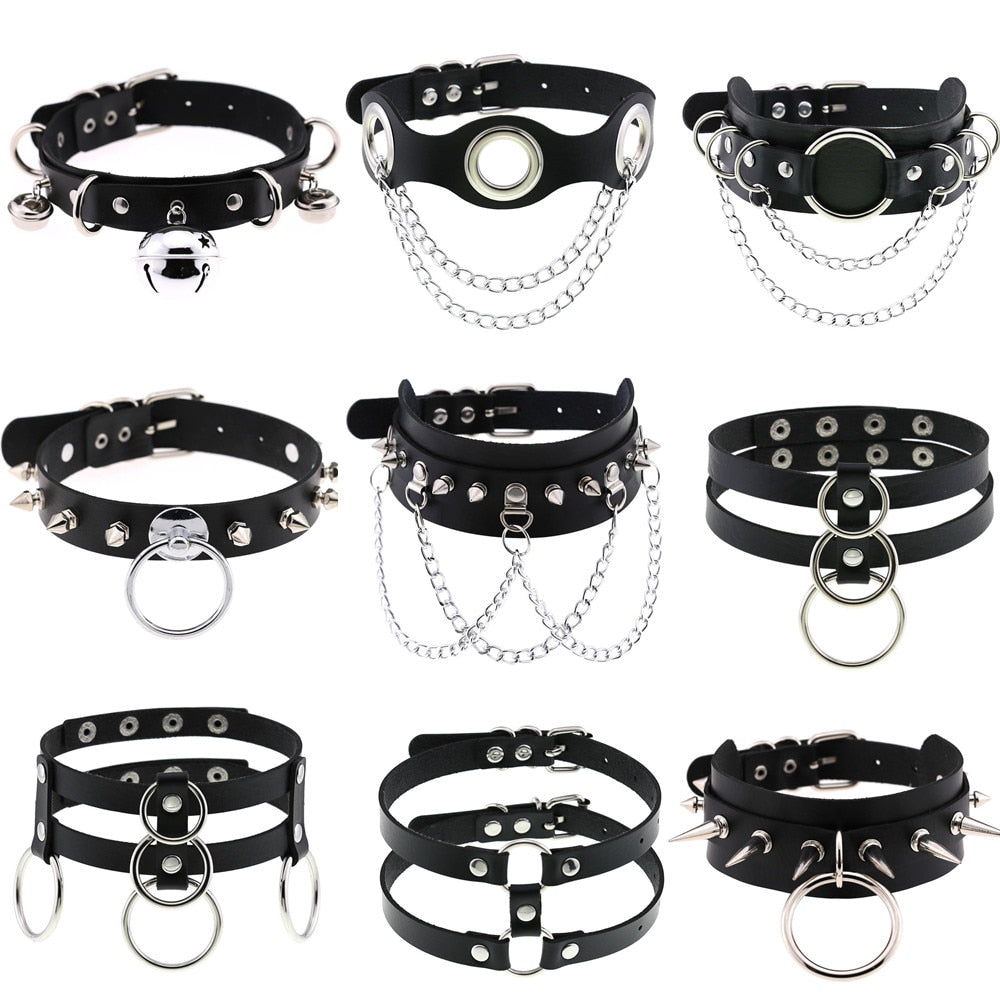 Black Leather Rivet Choker