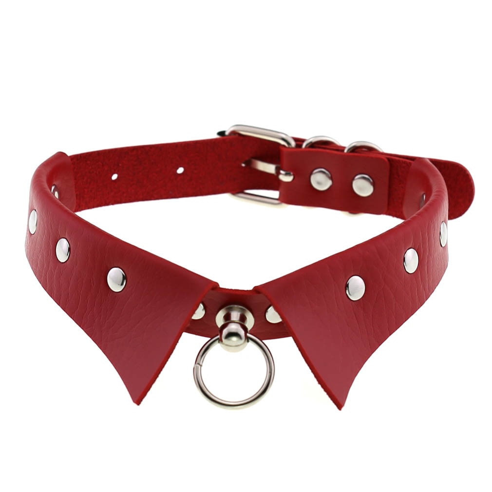 Red BDSM Leather Choker