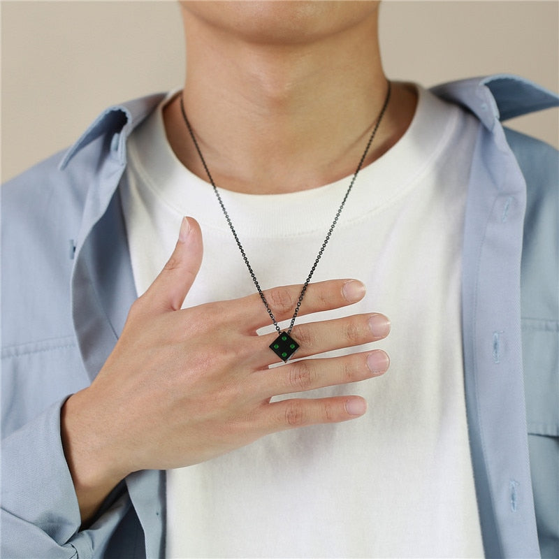 Stainless Steel Dice Pendant Necklace