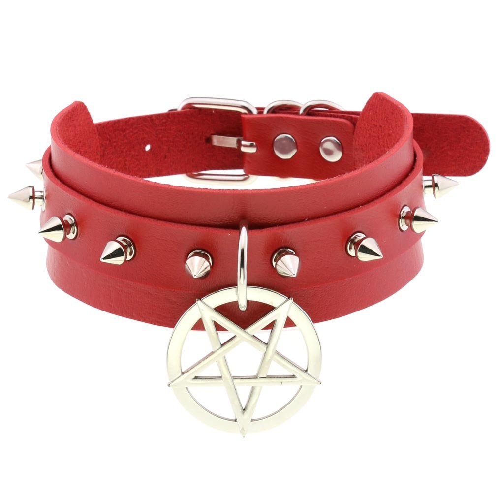 Red BDSM Leather Choker