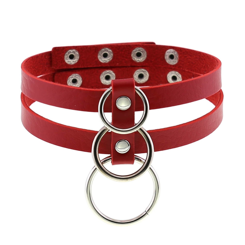 Red BDSM Leather Choker