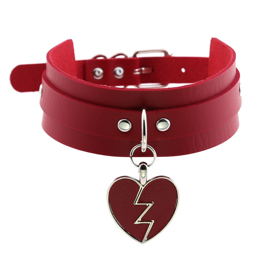 Red BDSM Leather Choker