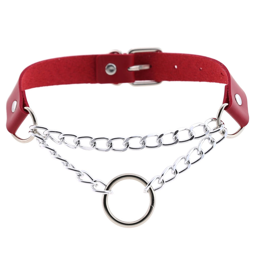 Red BDSM Leather Choker