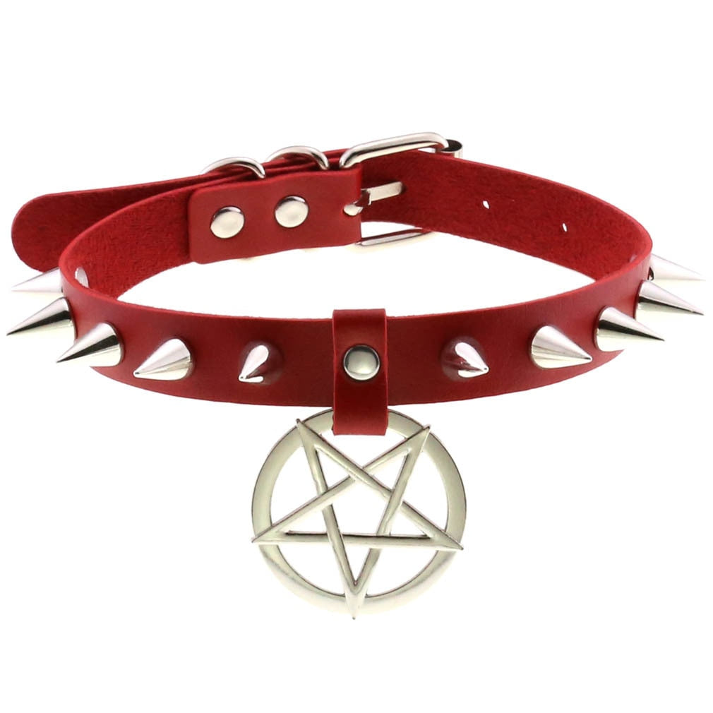 Red BDSM Leather Choker