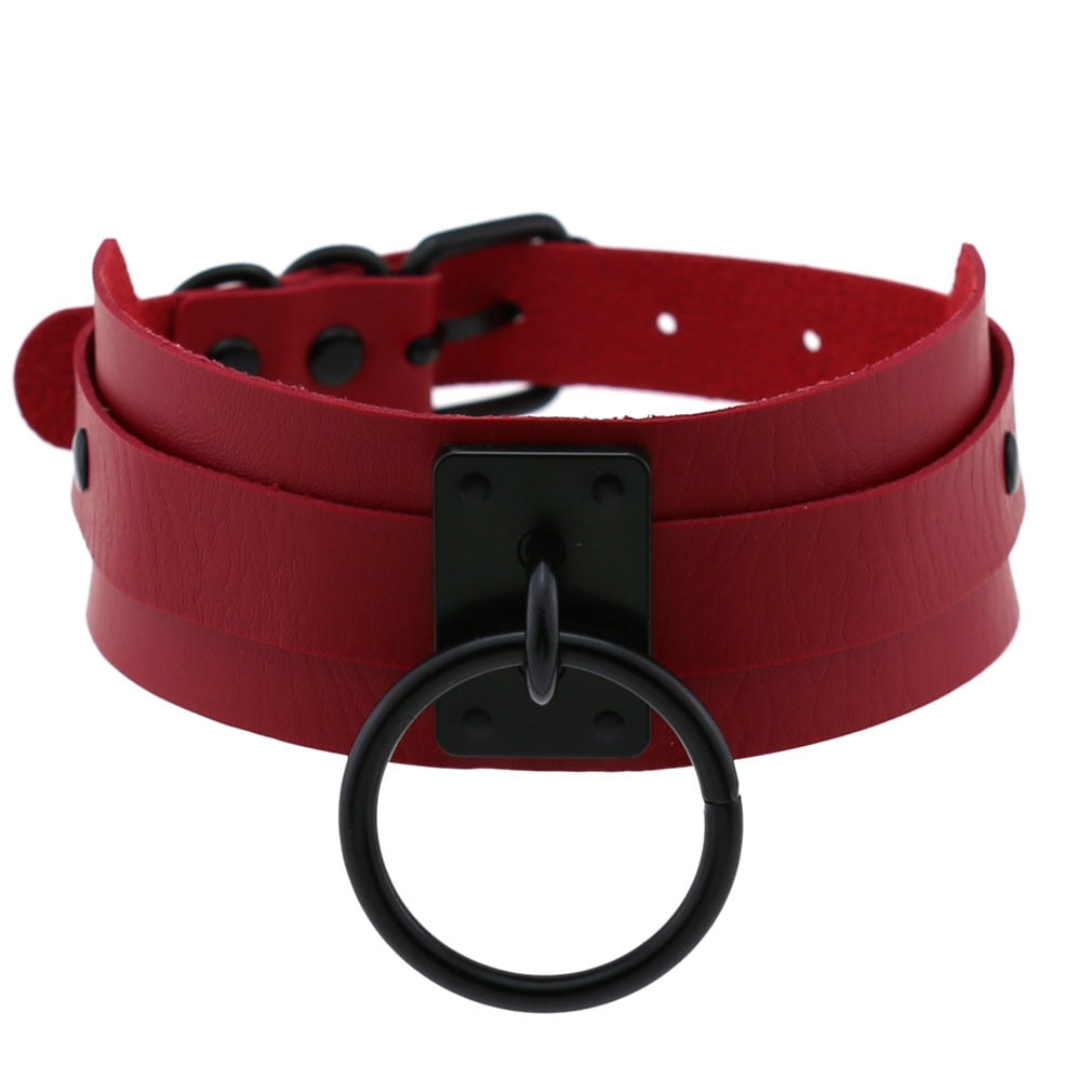 Red BDSM Leather Choker