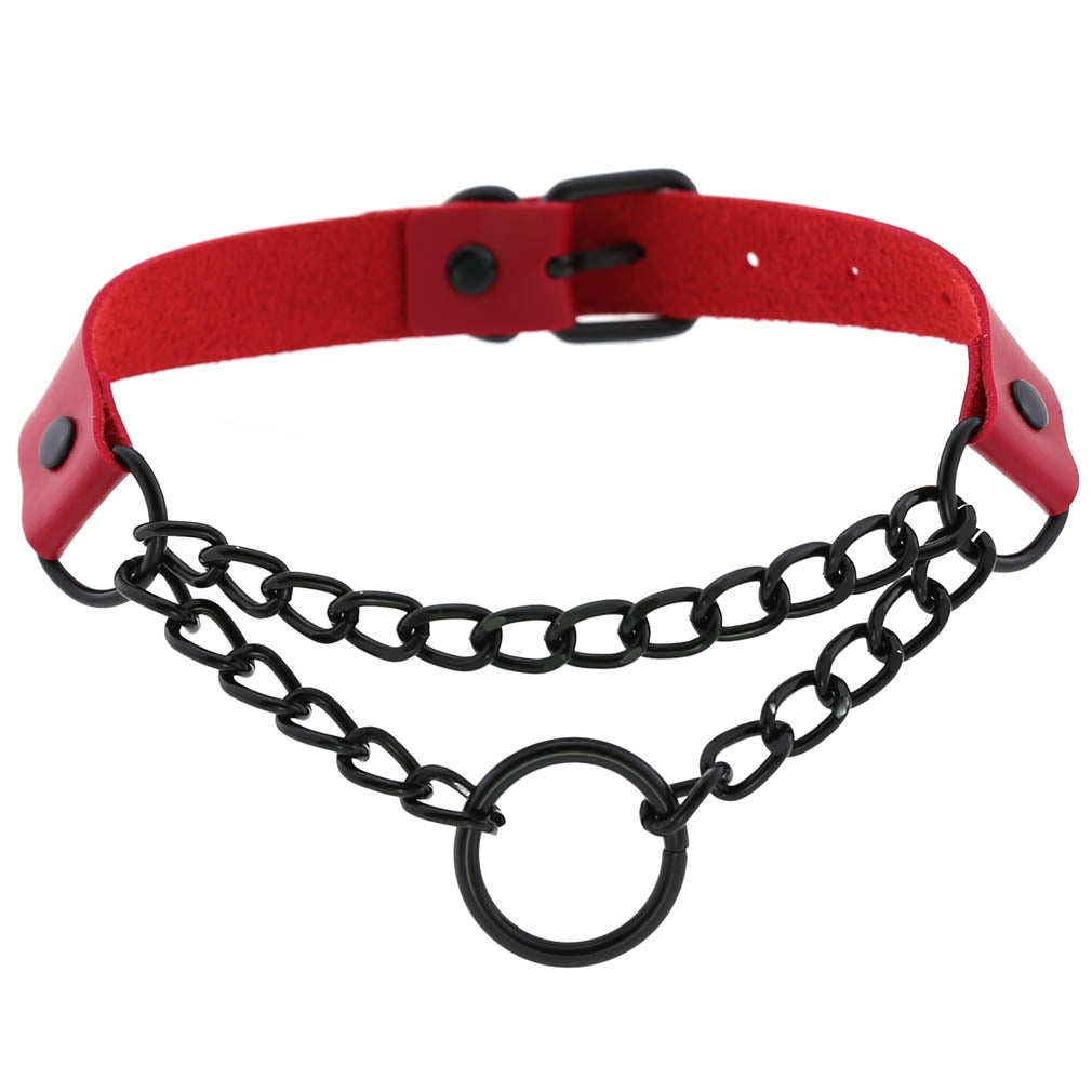 Red BDSM Leather Choker