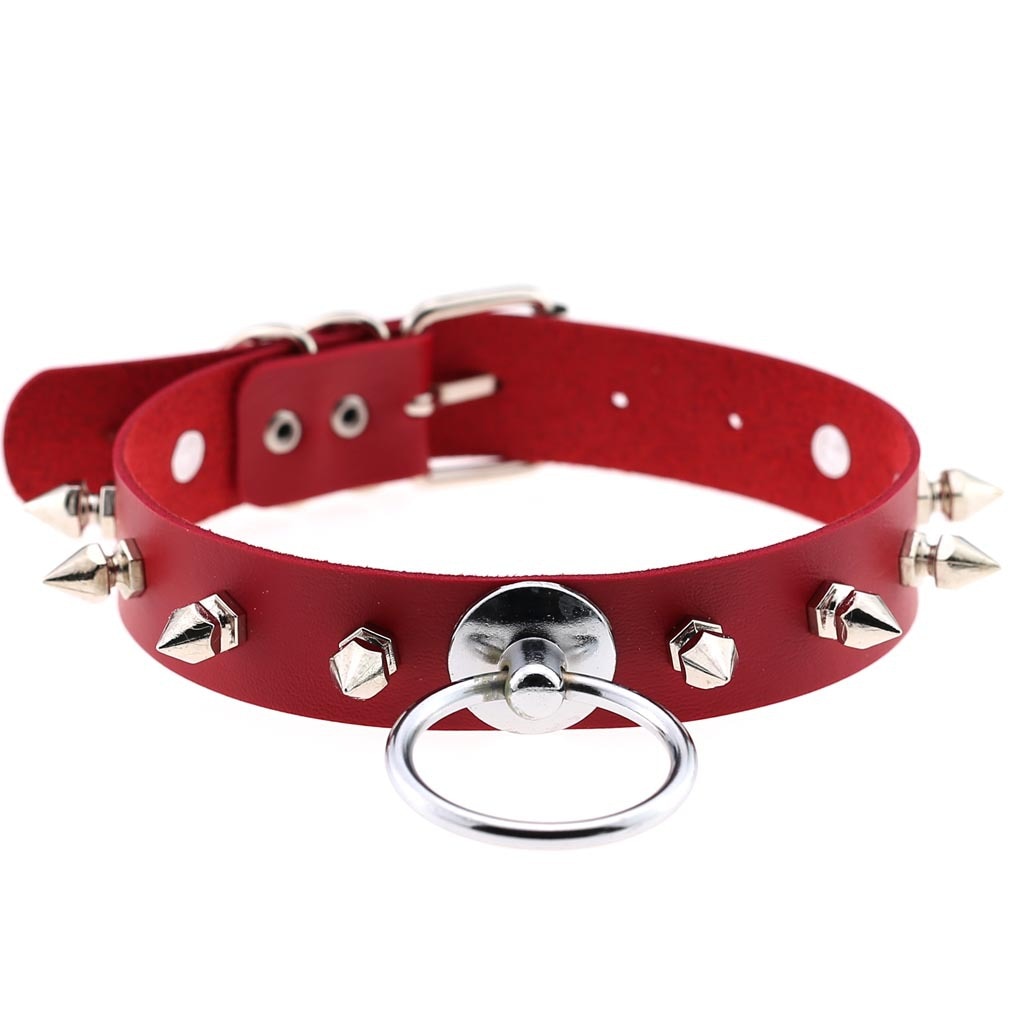 Red BDSM Leather Choker