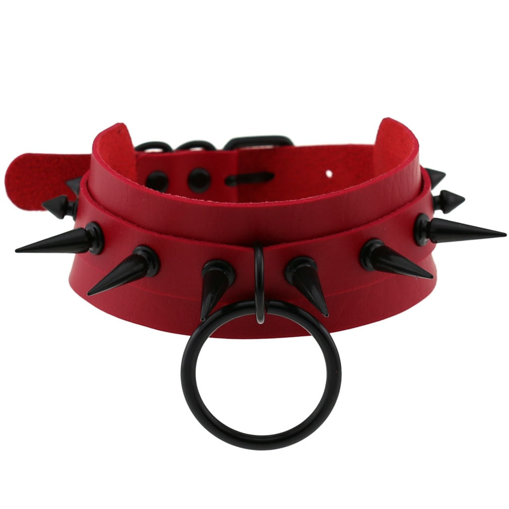 Red Leather Black Clavicle Collar Choker
