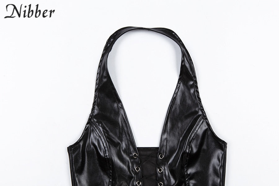 Sexy Black Leather Halter Vest