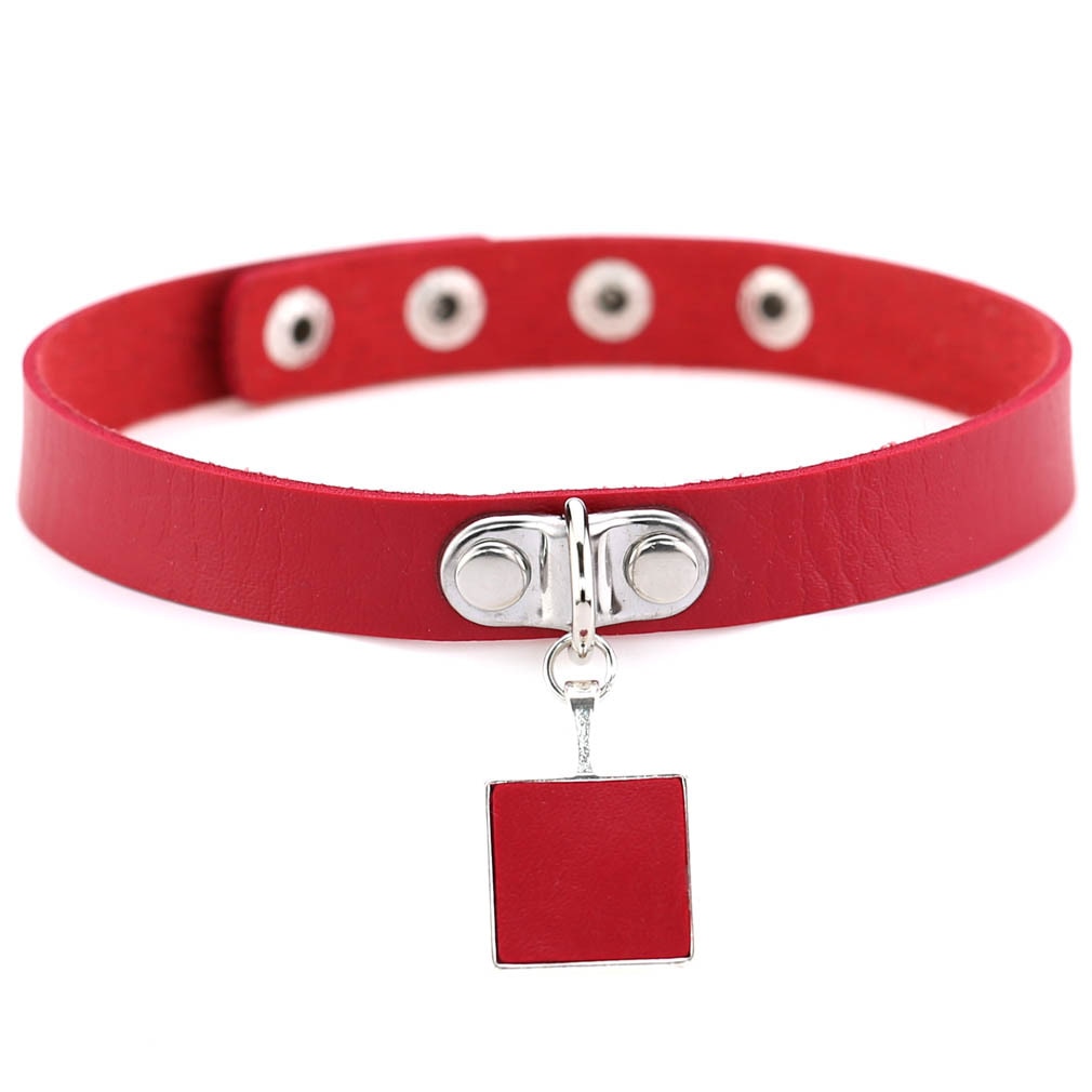 Red BDSM Leather Choker