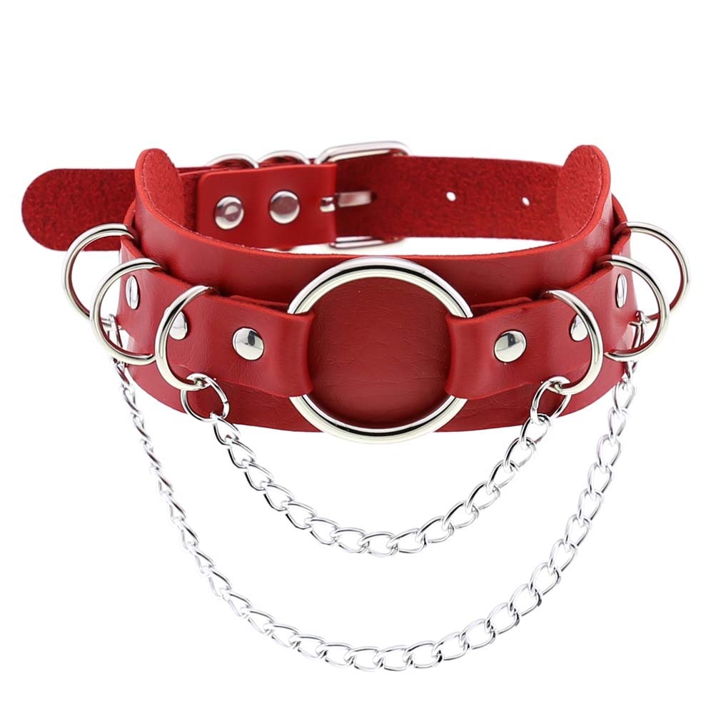 Red BDSM Leather Choker